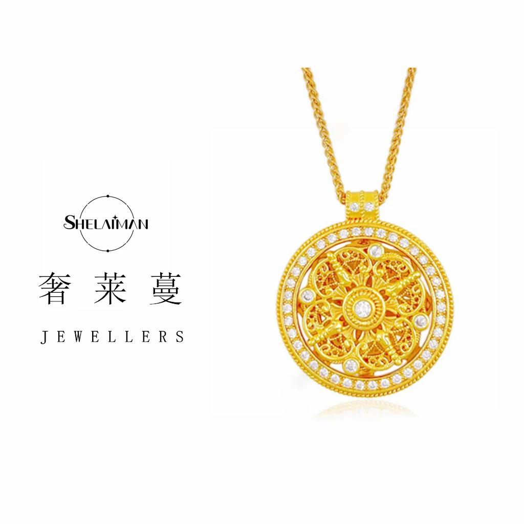 奢莱曼/SHELAIMAN 新中式八宝罗盘【时来运转】可转动时尚项链L01