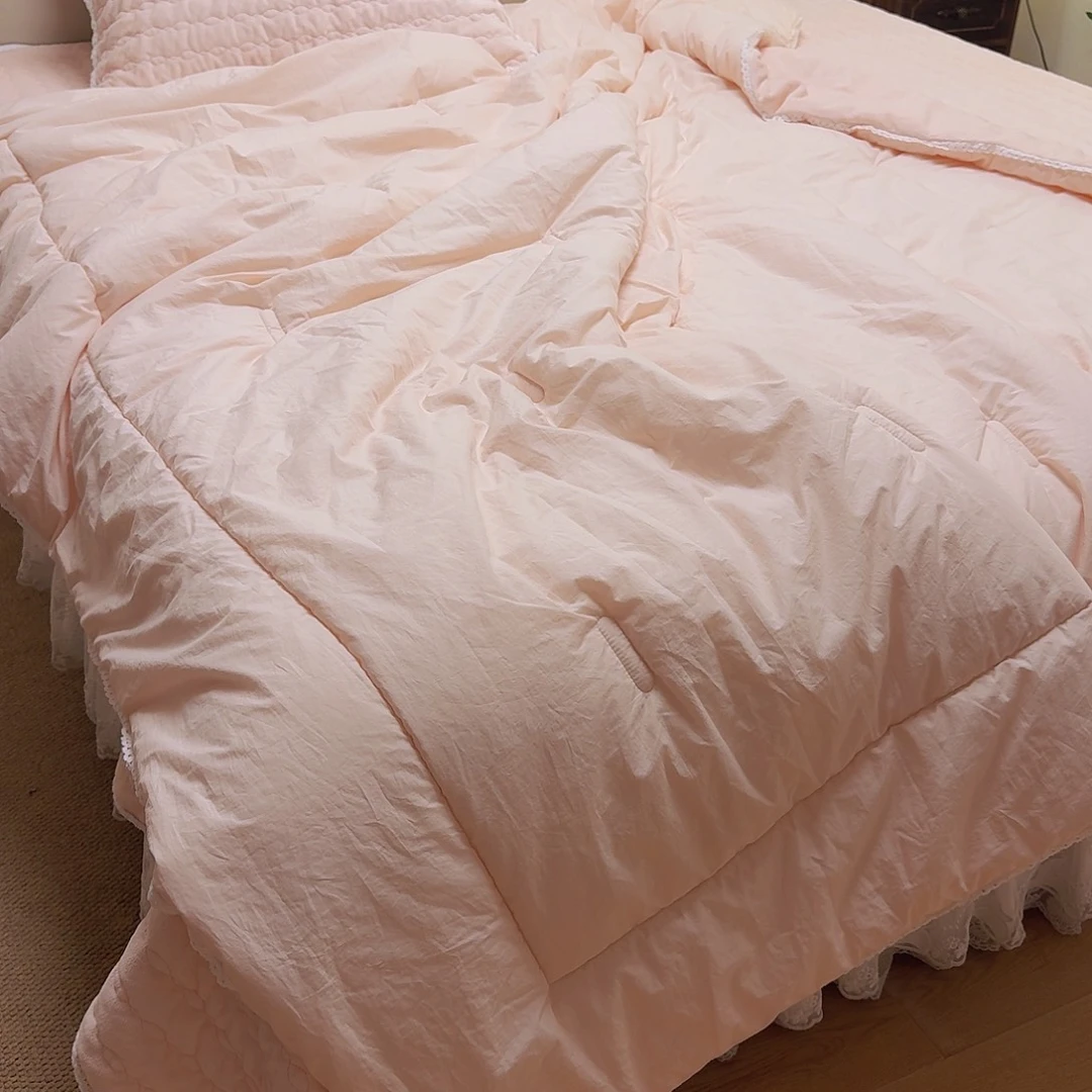 棉韩国新款天鹅绒床盖四件套粉色