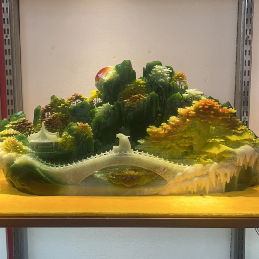 创意中式玉石雕刻山水花鸟家居书房电视柜玄关装饰品