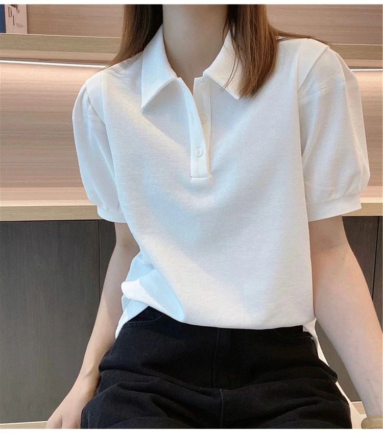 棉质短袖T恤女夏季爆款设计感修身显瘦百搭洋气polo领宽松上衣女