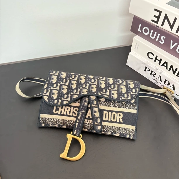 95新 DIOR/迪奥 老花马鞍腰包斜挎包qx