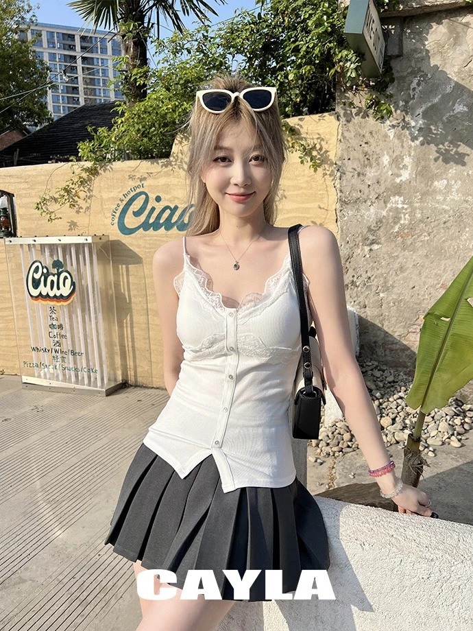 CAYLA25春夏新款蕾丝拼接二合一吊带背心