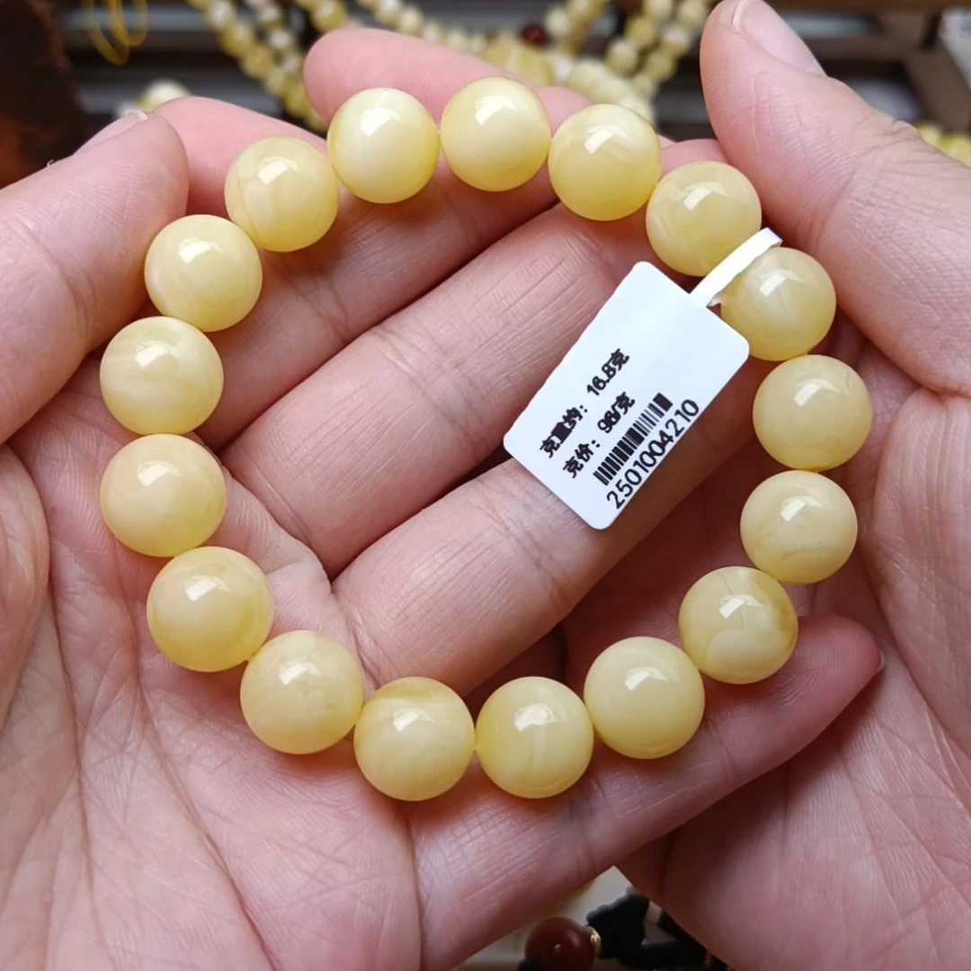 未镶嵌蜜蜡手链12圆珠浓蜡
