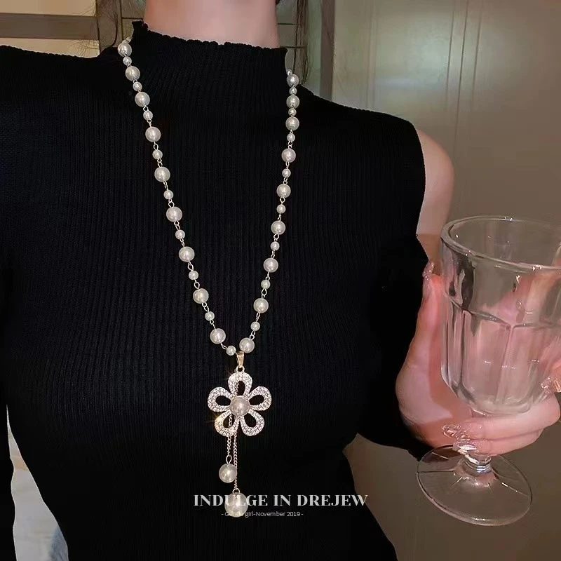 铜合金项链 简约大气高级感珍珠百搭毛衣链女款中式百搭秋秋长款