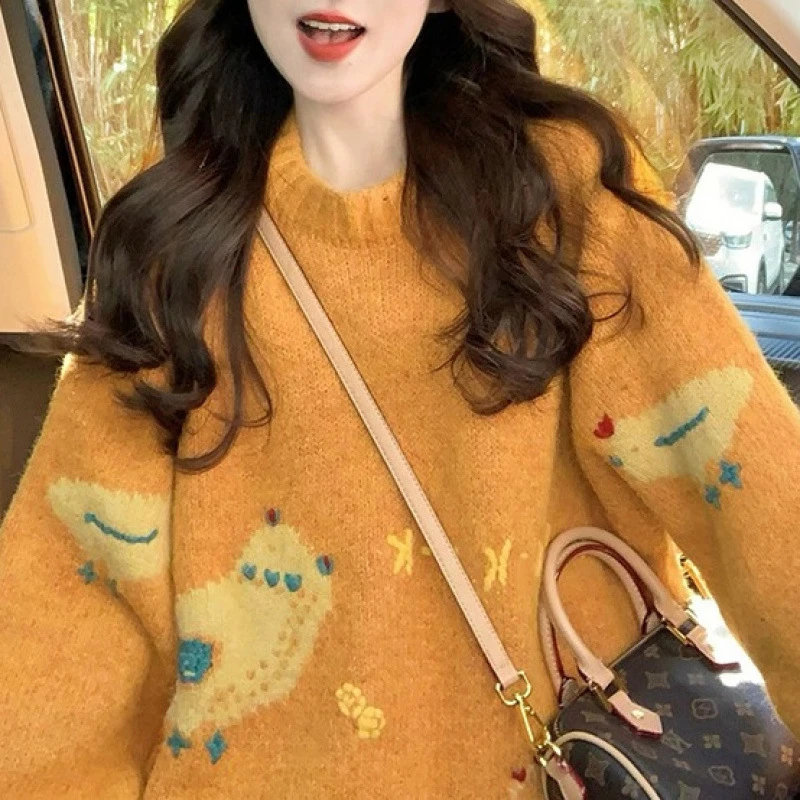 YUNSHU橘色衣上衣打底女2025秋冬新款休闲减龄宽松慵懒感韩系衫