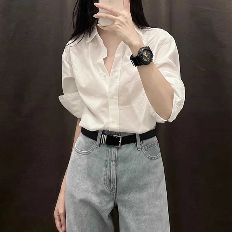 法式基本款白色衬衫女春夏季新款设计感小众简约时尚休闲长袖衬衣