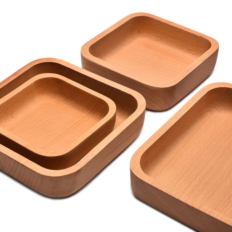 日式料理餐具泡面碗家用直销方形沙拉碗刻字甜品零食点心木碗汤碗