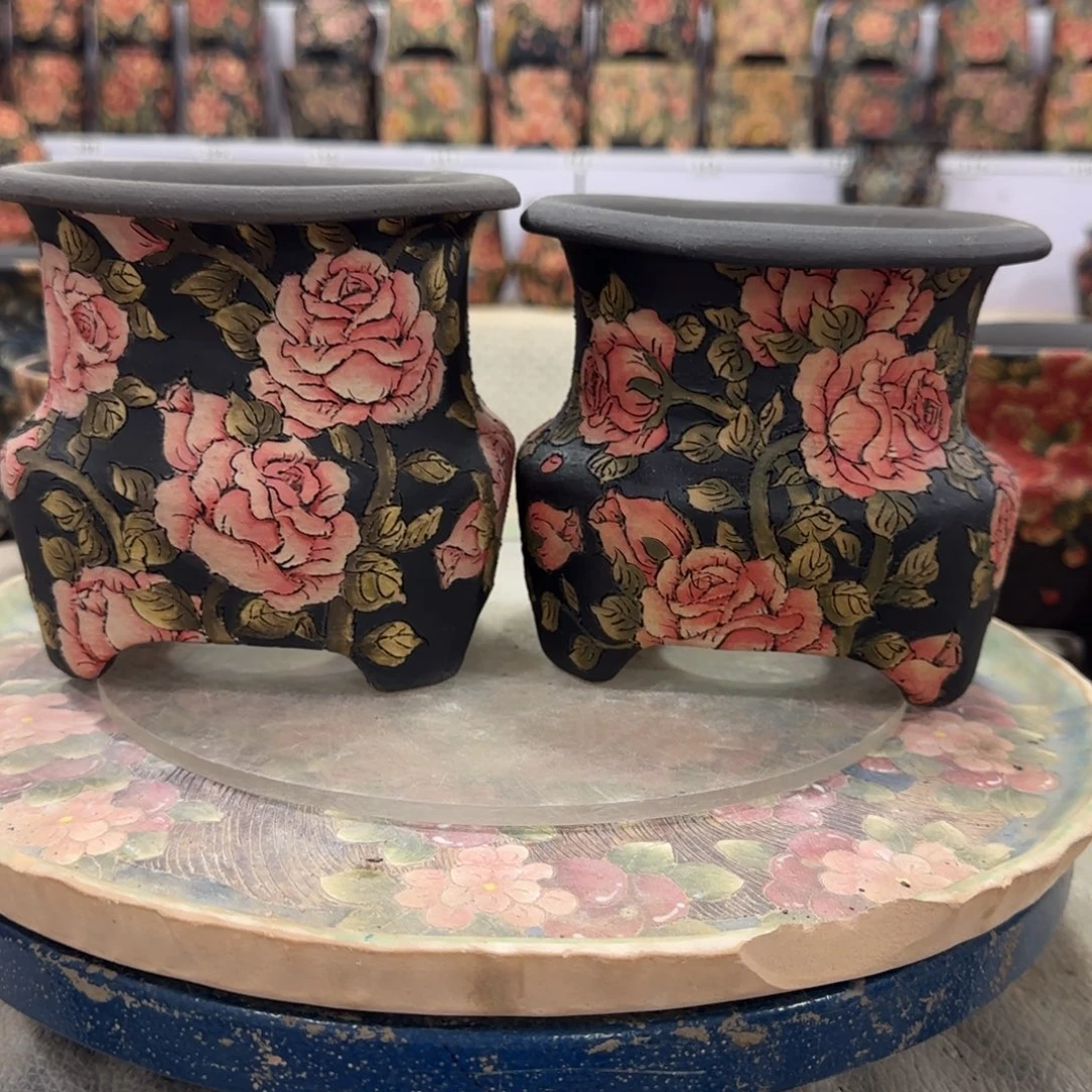 小***鱼紫砂花盆精品多肉手绘花盆