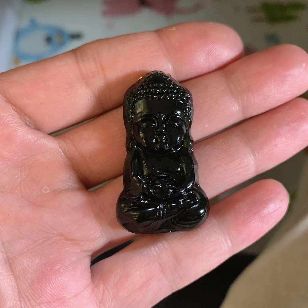 天然缅料A货 十级钢琴黑宝宝佛挂件856