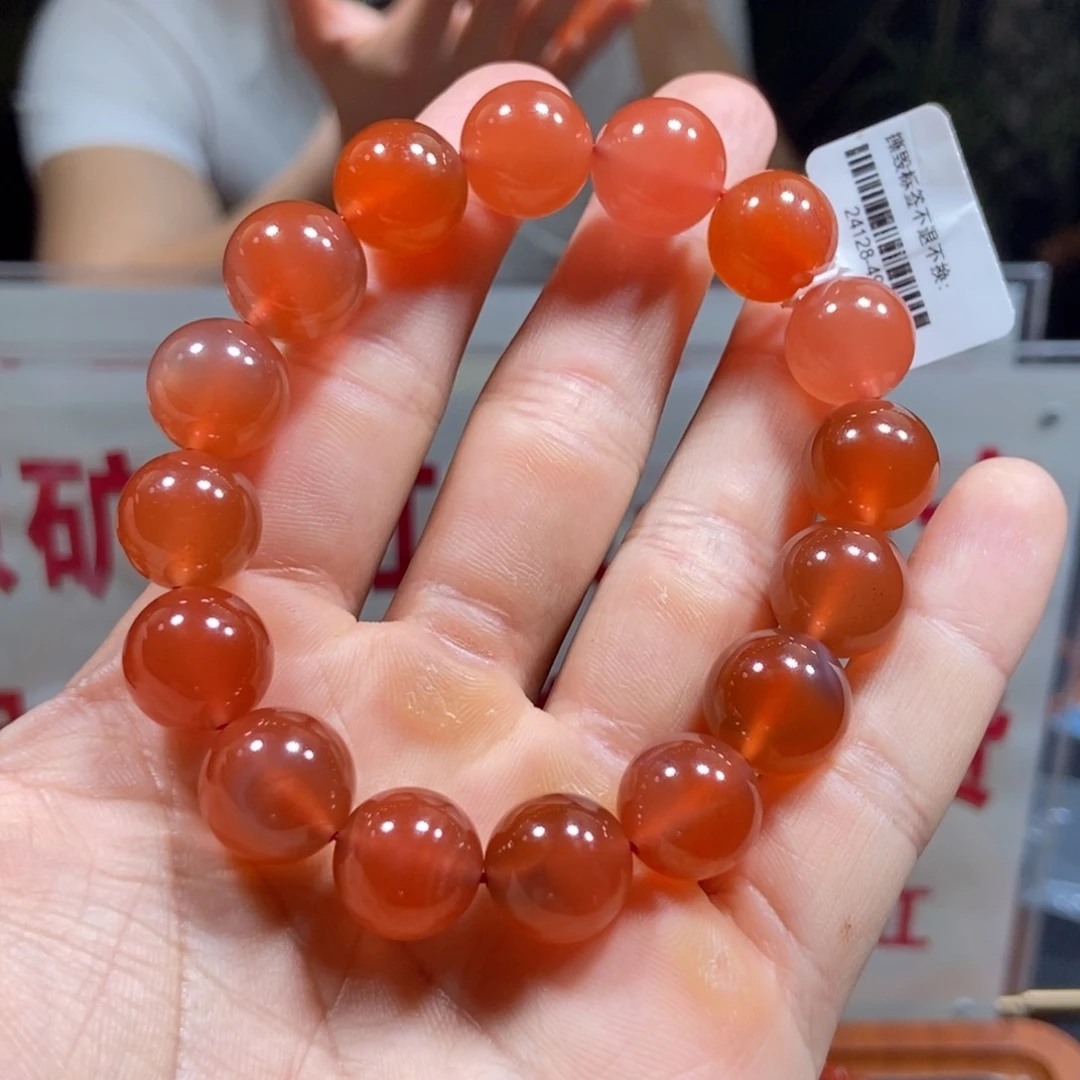 南红玛瑙13mm+冰飘手串单圈未镶嵌