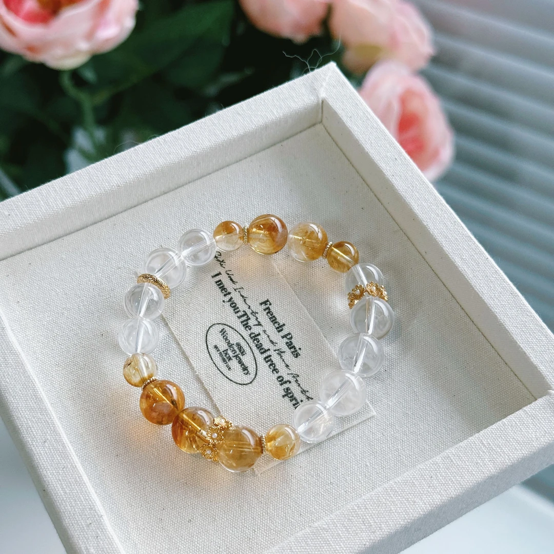 【财富与自由】天然水晶手串高透黄塔晶+白水晶手串多样性发一