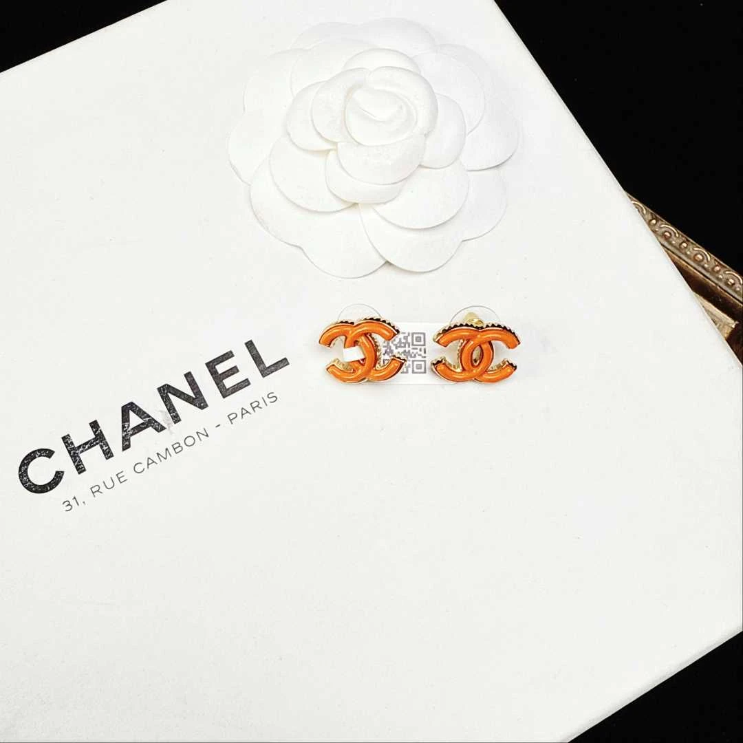 95新 Chanel/香奈儿 柚礼中古/香奈儿橘色双c耳钉lz511338