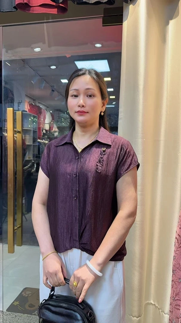 夏季新款洋气妈妈装翻领短袖上衣宽松遮肉显瘦