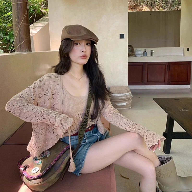 新色法式尤莱特穿搭 初秋镂空针织吊带 QD242035-A