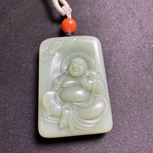 1115-和田玉且末鹅蛋青弥勒挂饰