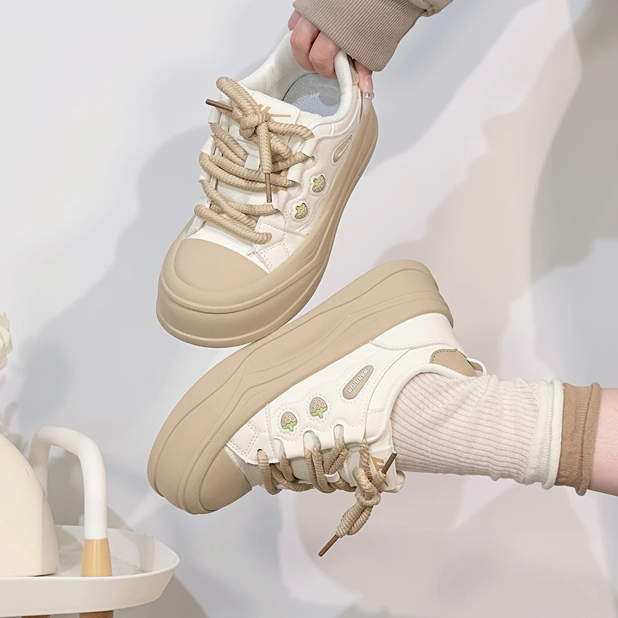 回力卡其厚底小白鞋女2025新款时尚休闲鞋子学生通勤复古韩版板鞋