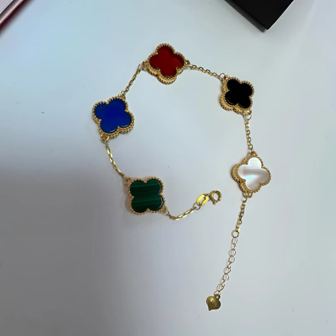 18k金四叶草手链 多宝五色宝石13mm手链