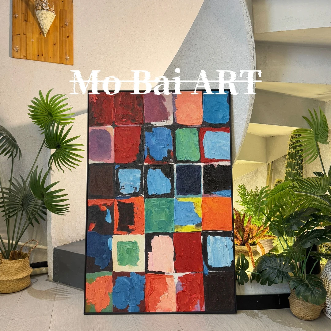 方块乐章手绘立体砂岩肌理油画沙发背景客厅画时尚简约极简装饰画