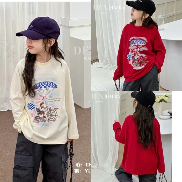 儿童春秋款长袖体恤内搭上衣2736卡通印花T百搭洋气休闲大Ｅ家潮牌