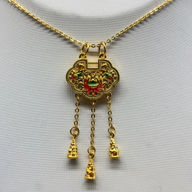 足金饰品/珐琅风铃流苏莲花锁（不含链）/2.00/B122514-2.00/h