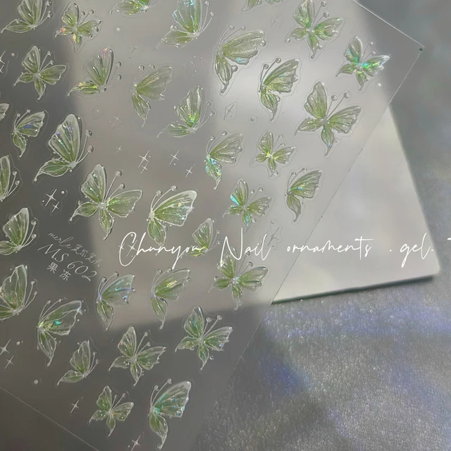 新款绿野仙踪果冻蝴蝶贴纸立体美甲贴纸清新绿色蝴蝶指甲贴配饰品