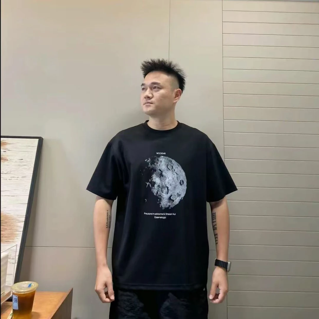 夏季莫代尔醋酸面膜T男士垂坠感星球印花百搭T恤72169