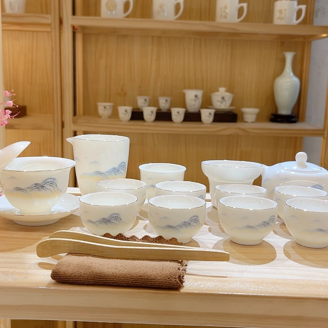【御瓷斋】羊脂玉瓷江山如画套装16头