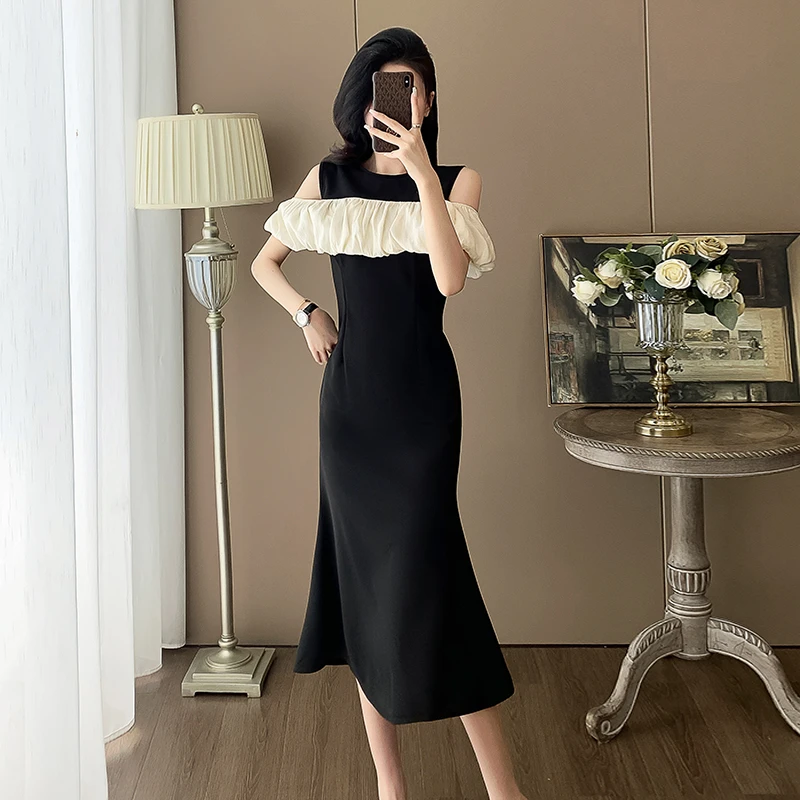 2025夏季气质连衣裙露肩礼服裙小众设计款收腰显瘦鱼尾裙轻奢贵气