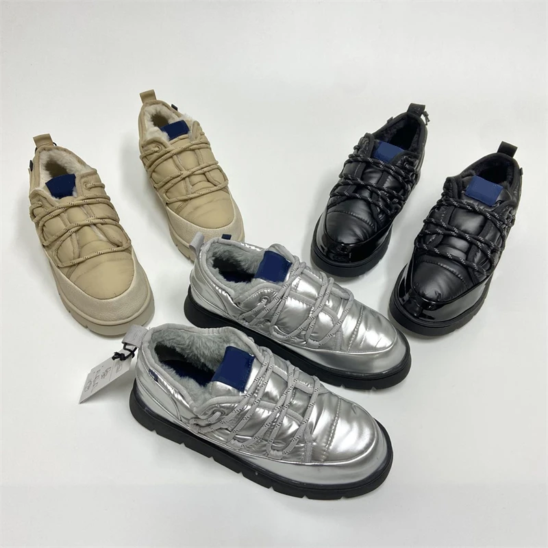 秋冬季女士加绒保暖棉鞋时尚休闲增高厚底低帮免系带雪地鞋CA1494