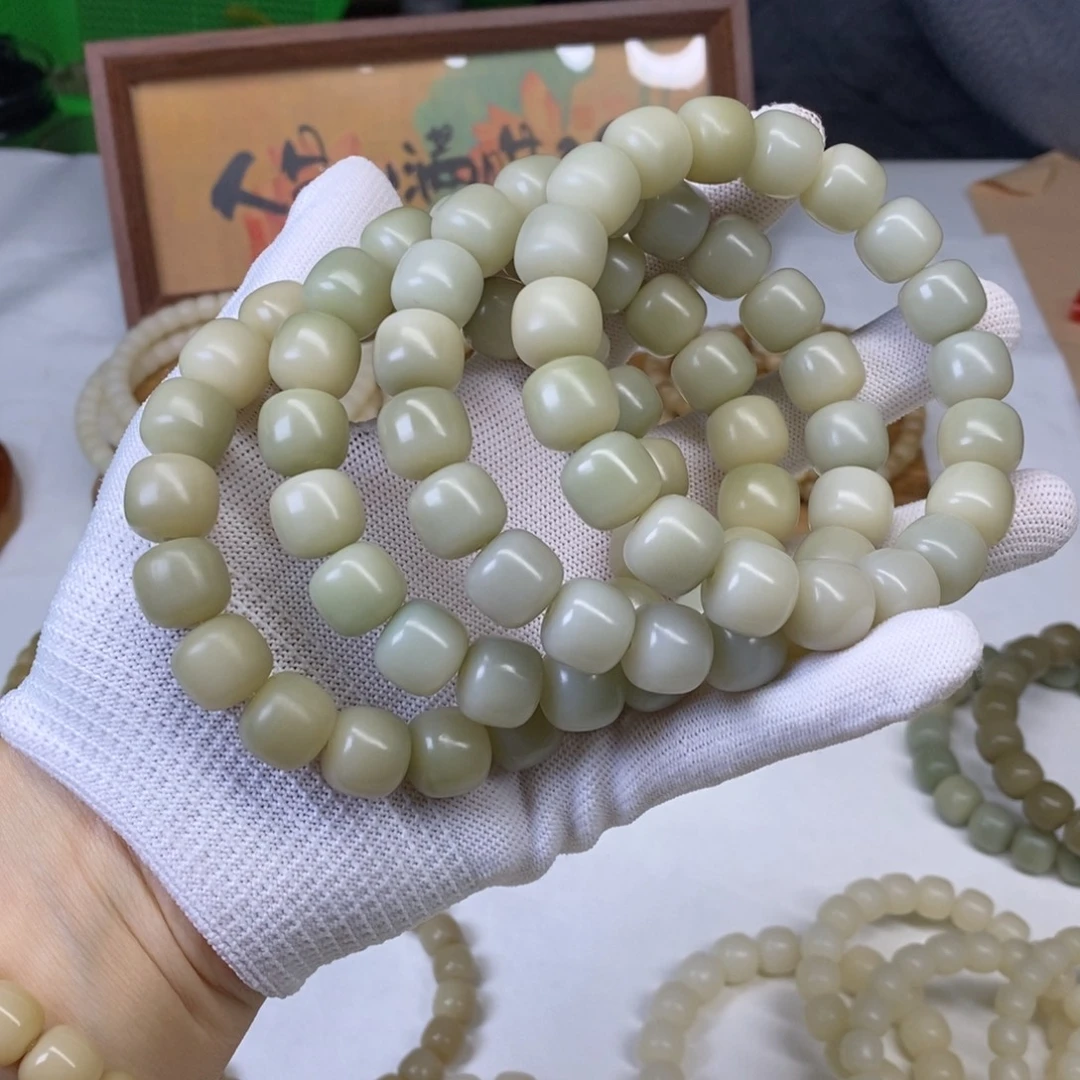 菩提根/象牙果手串卡14老型阴皮绿手串原生态干磨天然色一条