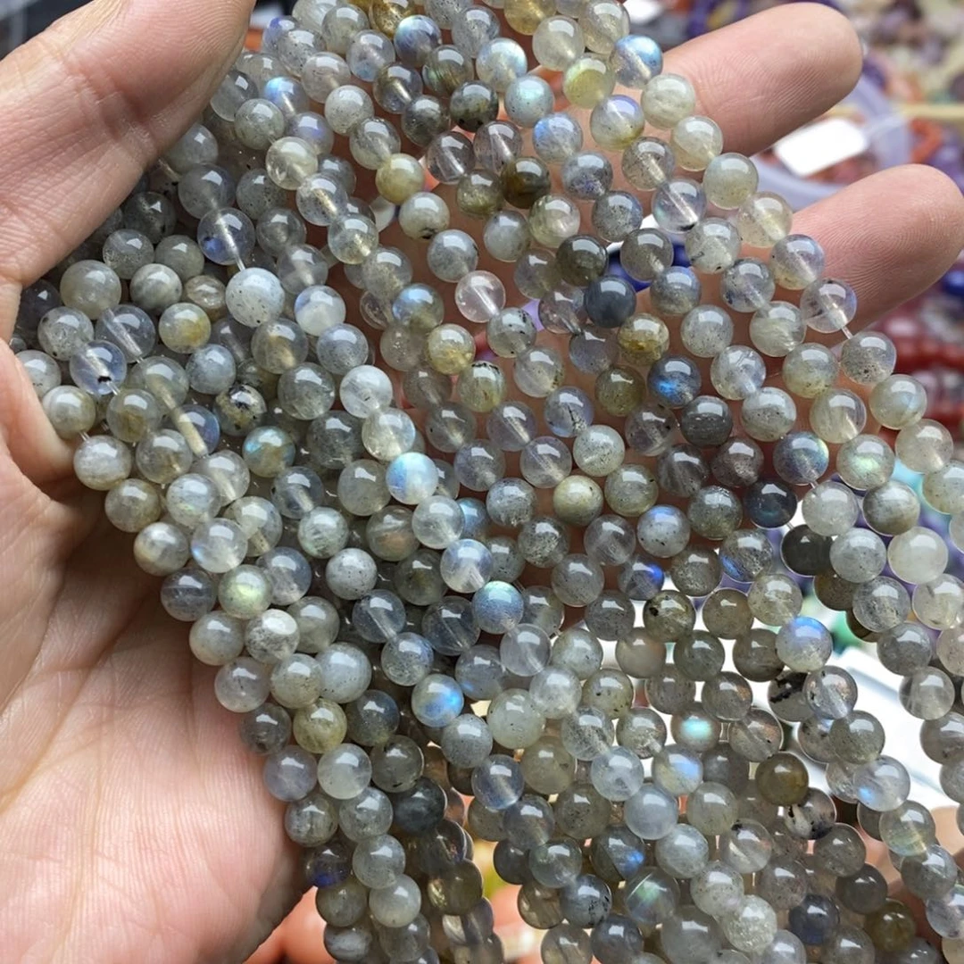 玛瑙/玉髓未镶嵌珠宝半成品一条天然5.5-6mm透体强光拉长石圆珠