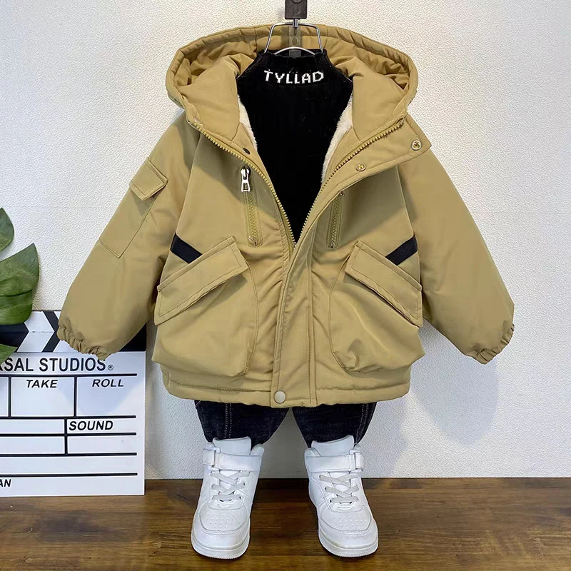 男童小男孩加绒外套秋冬新款儿童派克服洋气百搭上衣棉衣潮