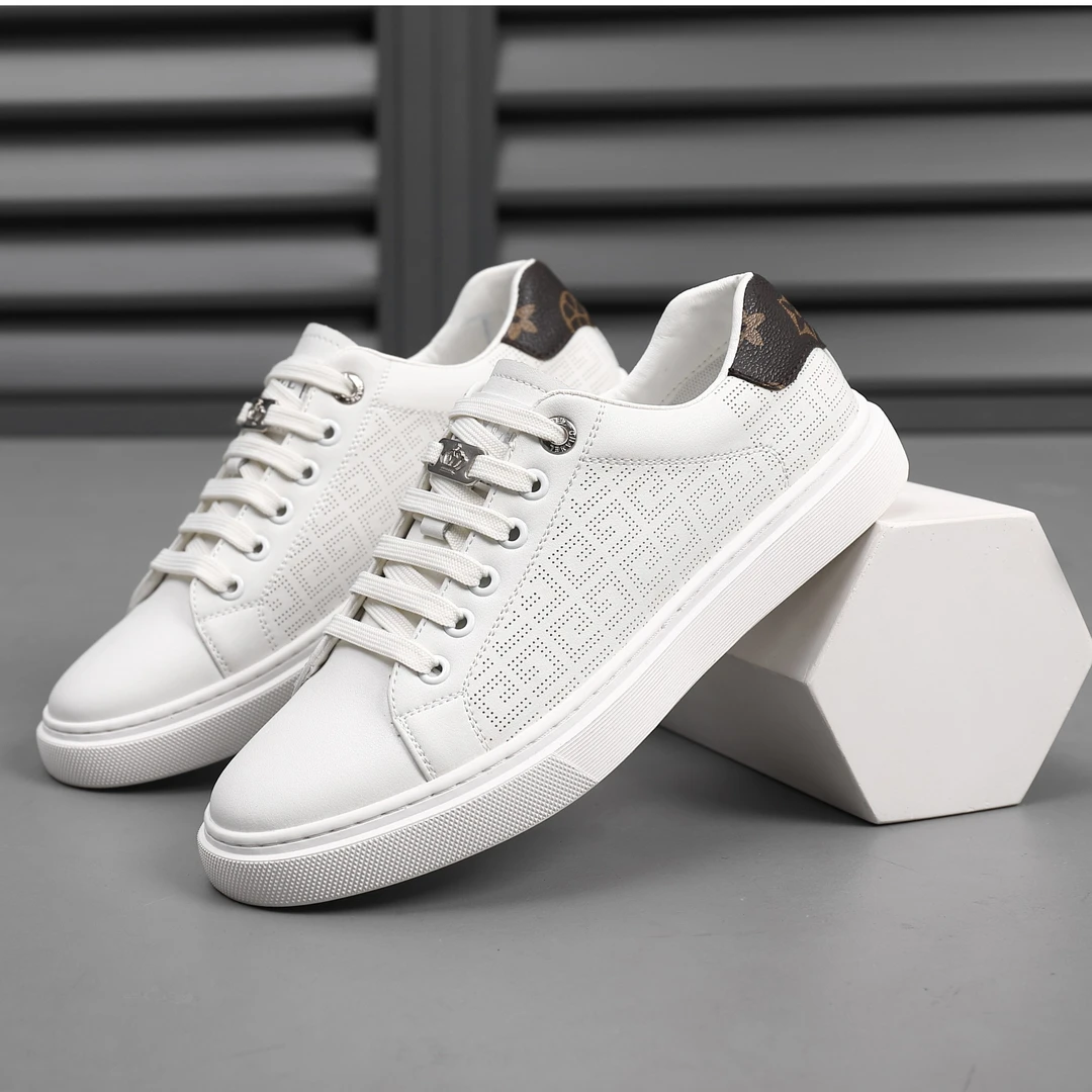 新款2025真皮网眼透气运动休闲男鞋镂空男士潮流百搭小白鞋