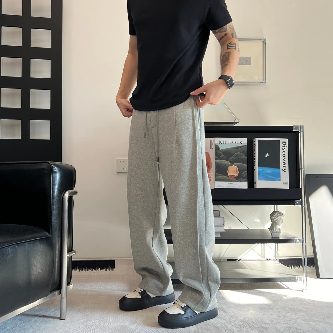 2025秋冬高品质宽松运动裤男士休闲裤阔腿裤加绒加厚卫裤男潮