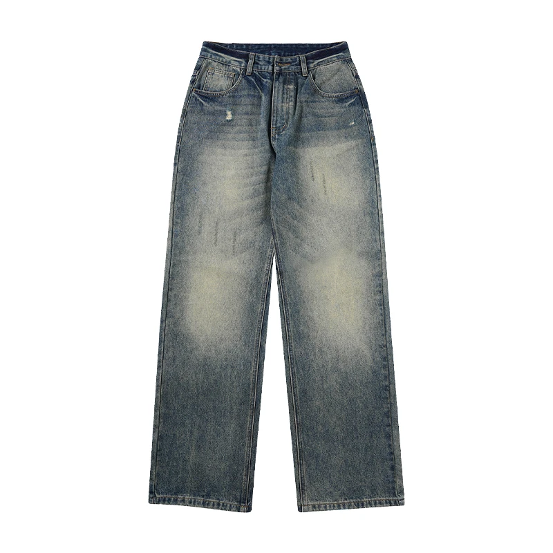 LKTM春夏美式直筒牛仔裤男复古百搭休闲宽松微锥做旧破洞休闲长裤