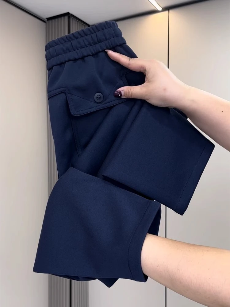 大码哈伦裤高弹休闲风秋季口袋休闲裤显瘦潮流休闲时尚卫裤