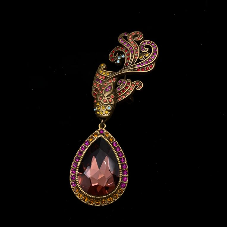 铜合金合成锆石胸针 铜合金中古复古镶嵌彩色红色百搭胸针0232