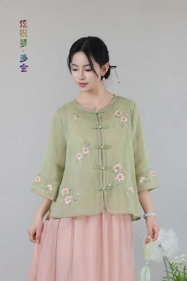2025炫织梦2399高品质重工刺绣苎麻小衫