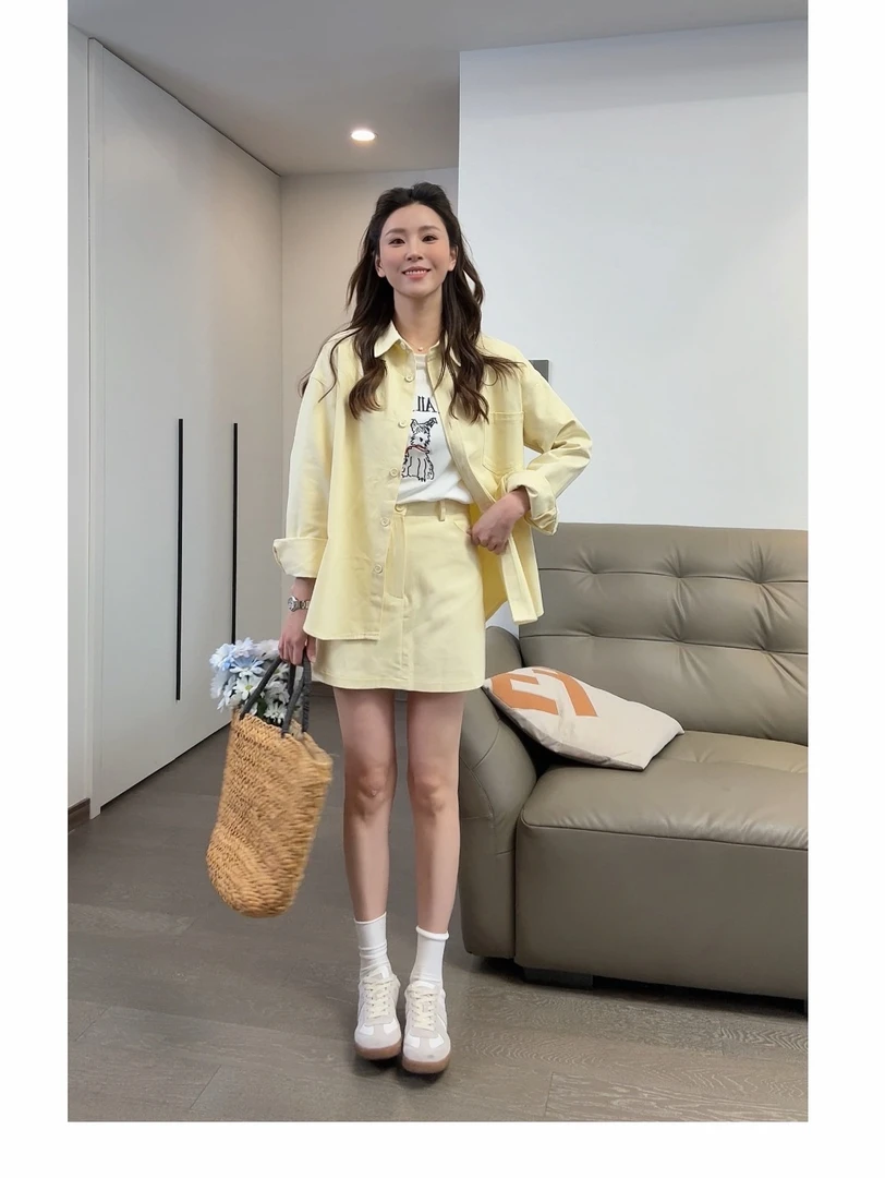 静贤【悠闲假日】春季新款韩版百搭纯色两件套套装