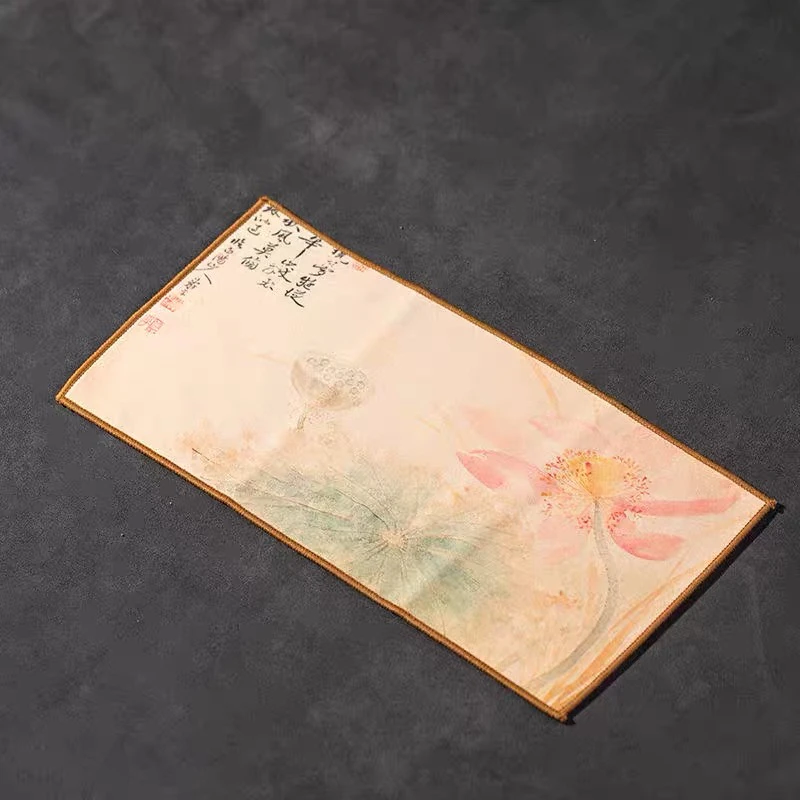 荷花高档吸水加厚功夫茶巾禅意茶几茶桌布茶具配件