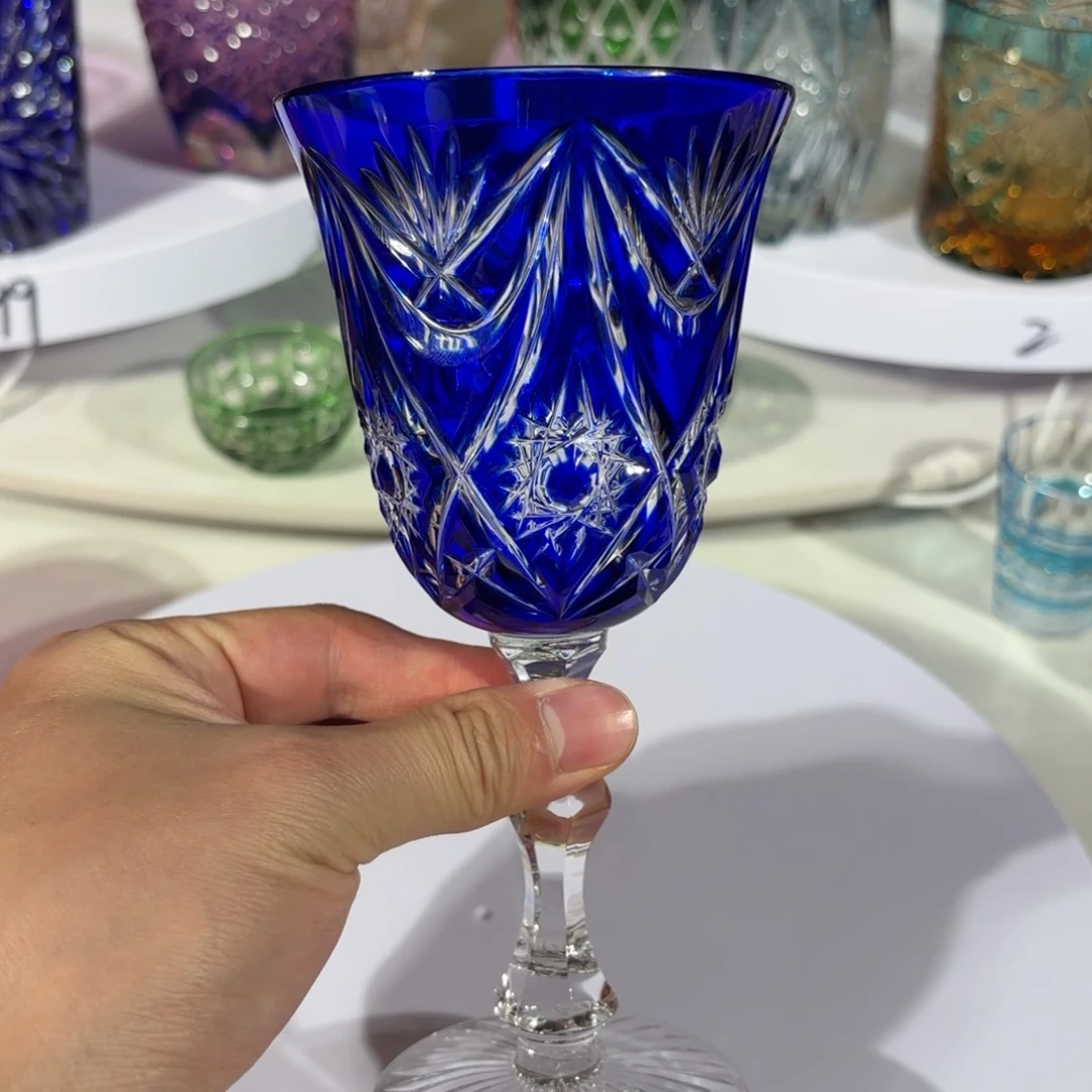 水晶玻璃平底款-经典钴蓝红酒杯