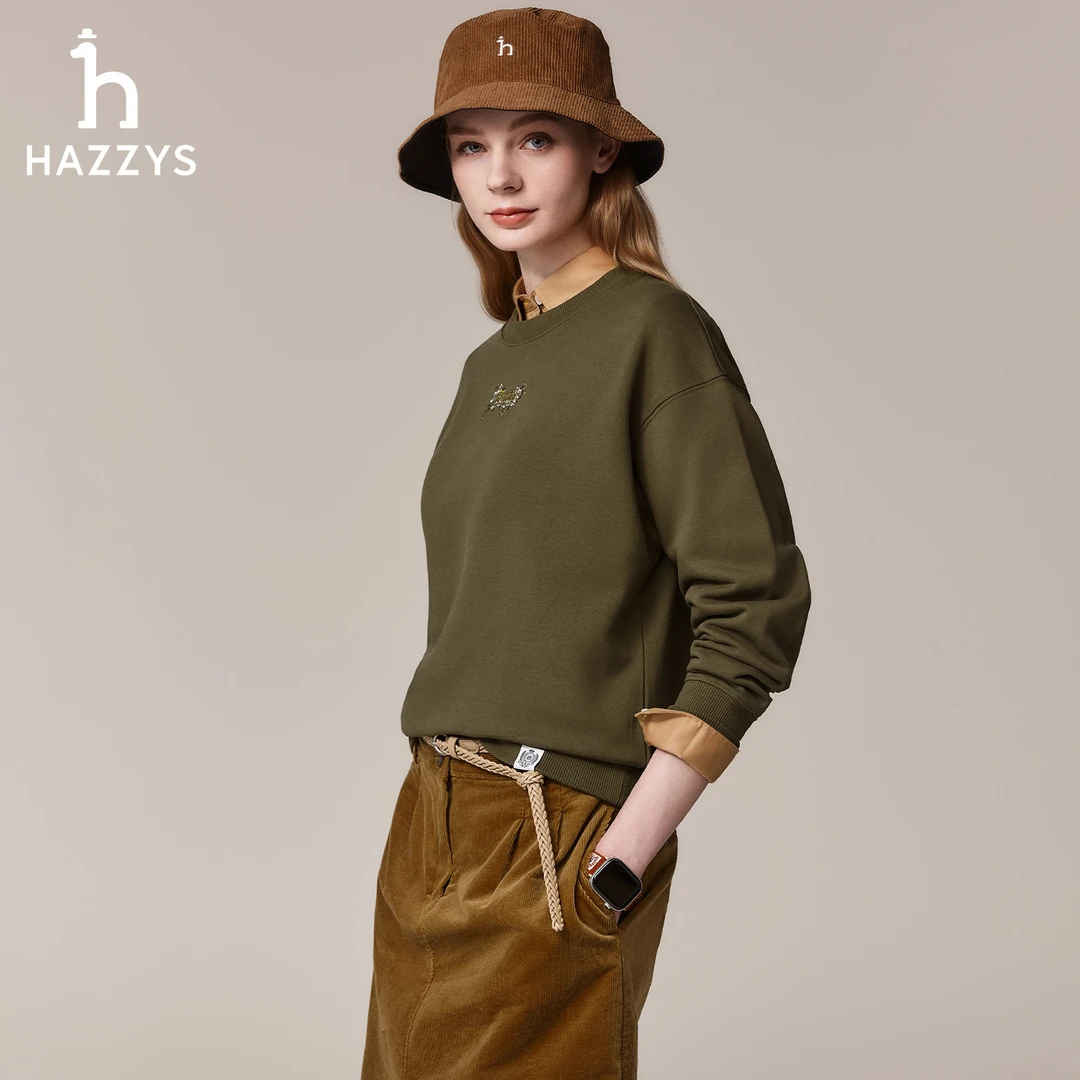 HAZZYS哈吉斯秋冬季女士卫衣休闲风套头运动时尚宽松长袖T恤上衣