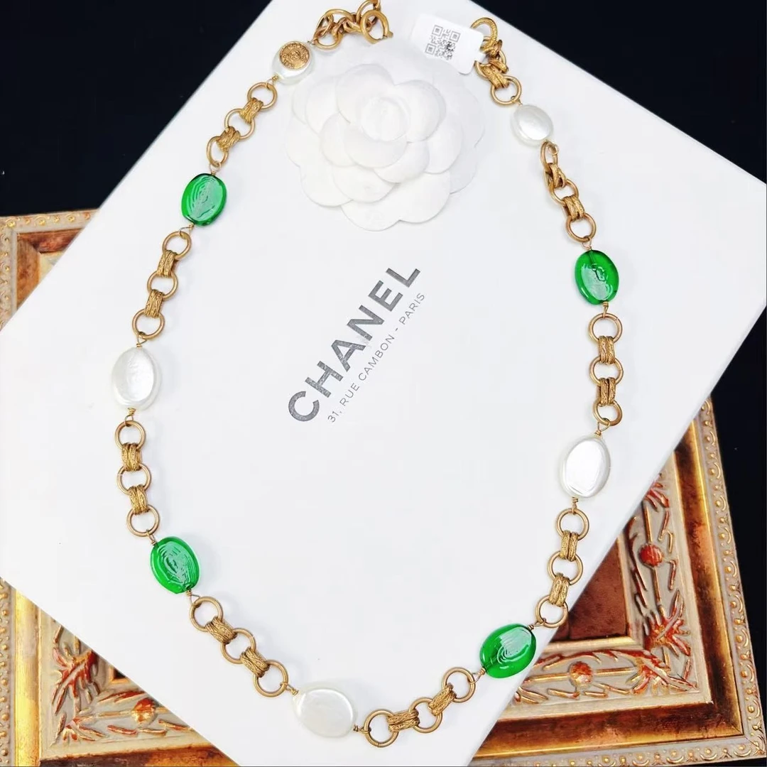 95新 Chanel/香奈儿 柚礼中古/香奈儿绿琉璃珍珠项链lz404365