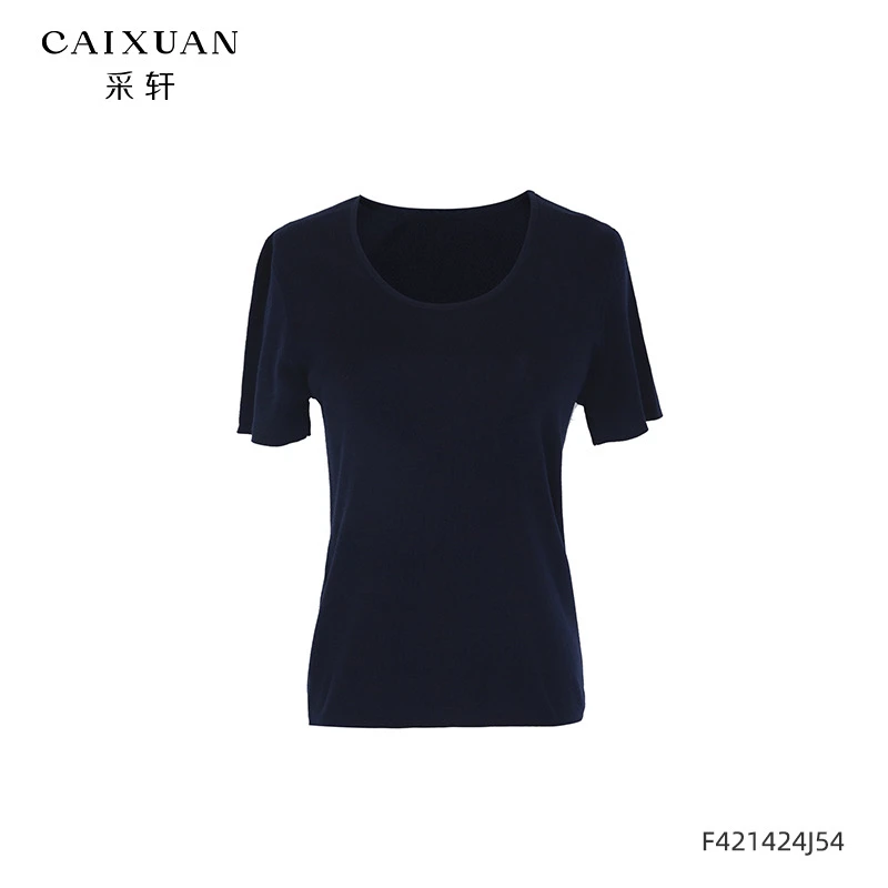 F421242j54CAIXUAN女夏莱赛尔混纺短袖针织套头衫