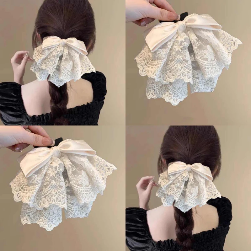 2025ins优雅立体蕾丝蝴蝶结马尾抓夹韩国温柔气质纯色顶夹发夹女