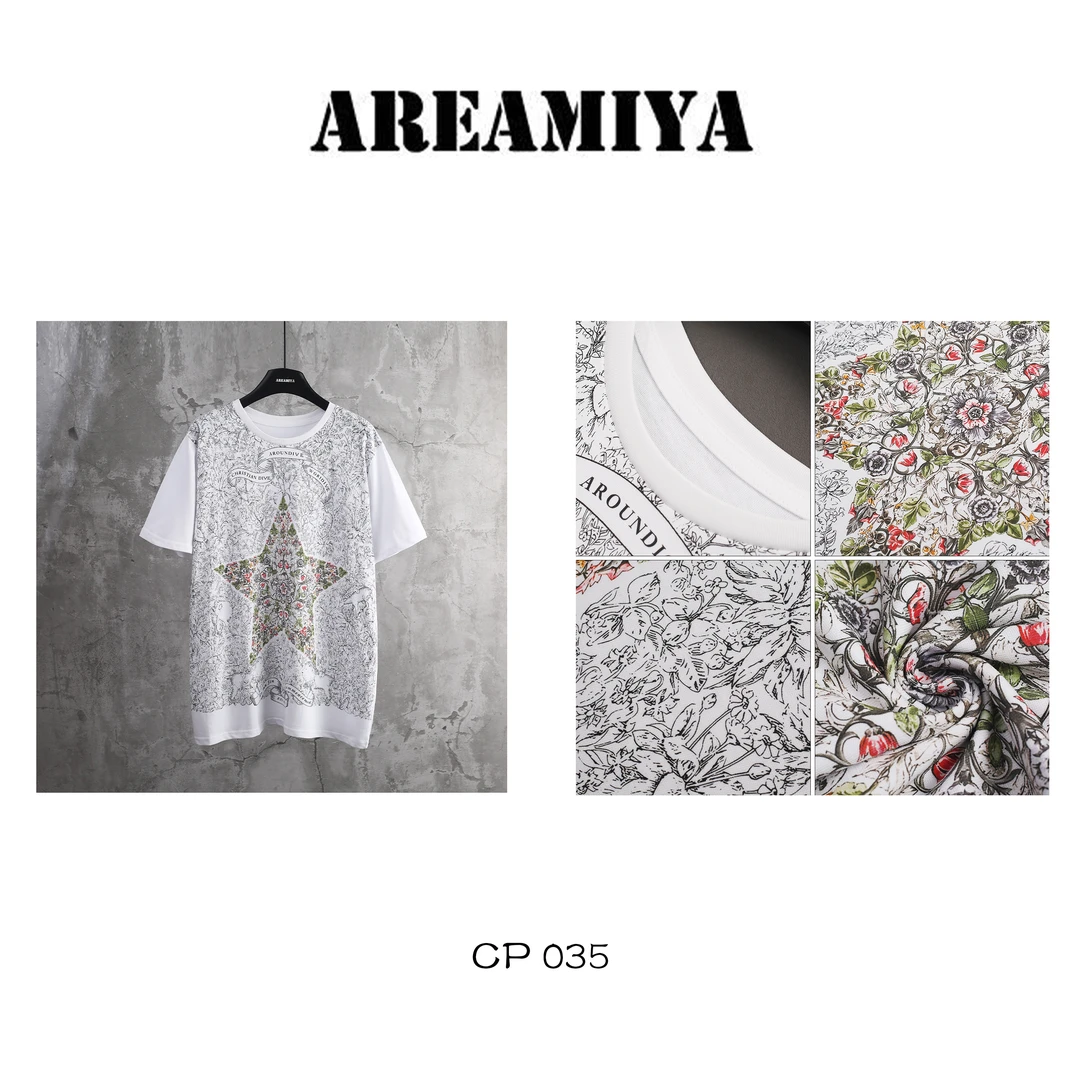 预【花花世界】五角星花卉印花圆领T恤CP035