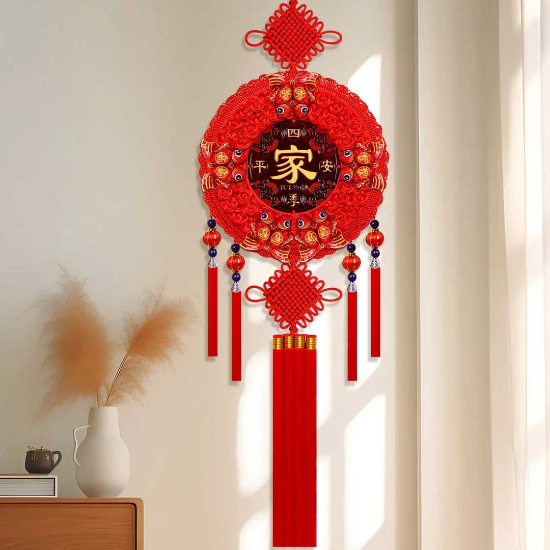 新款桃木中国结挂饰客厅高档大号福字挂件玄关电视墙春节新年装饰