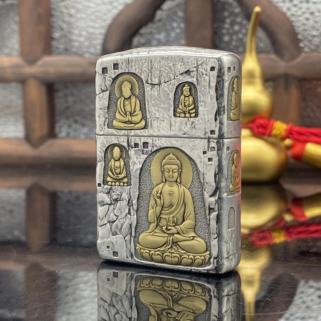 ZIPPO/之宝打火机 石窟佛 蚊盔甲镀银鎏金【小飞火机】DYJ1