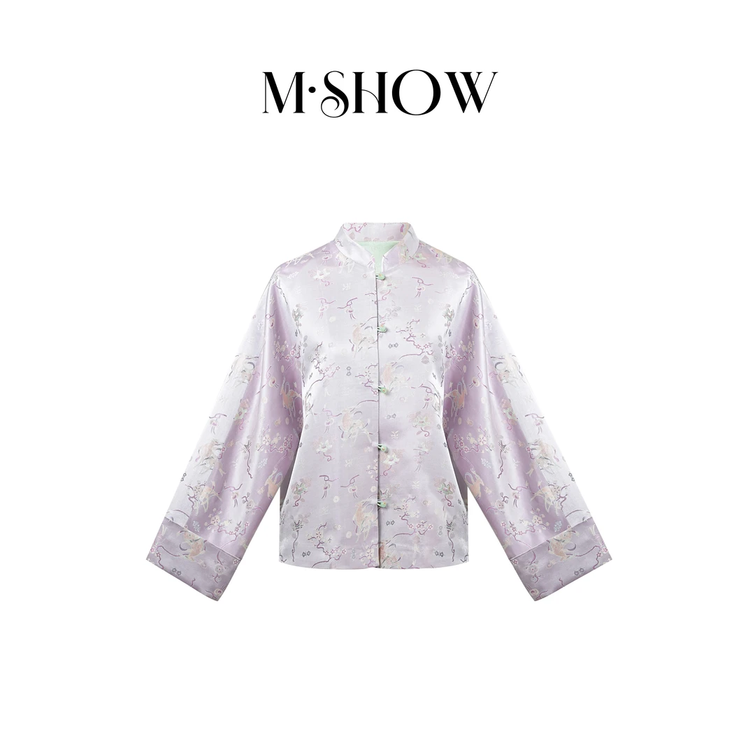 【紫橘】宋锦桑蚕丝新中式国风立领提花真丝外套519M