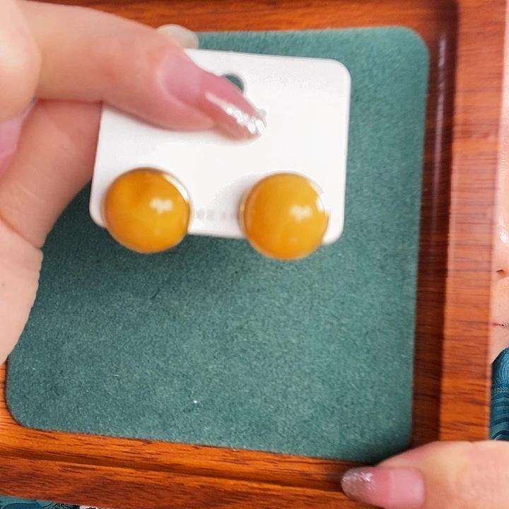 蜜蜡银S925镶嵌耳饰耳钉